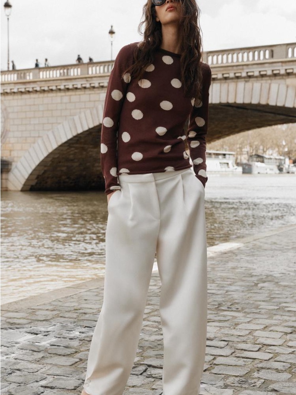 ZARA BNWT POLKA DOT KNIT JUMPER. BROWN/ECRU 9598/021/087